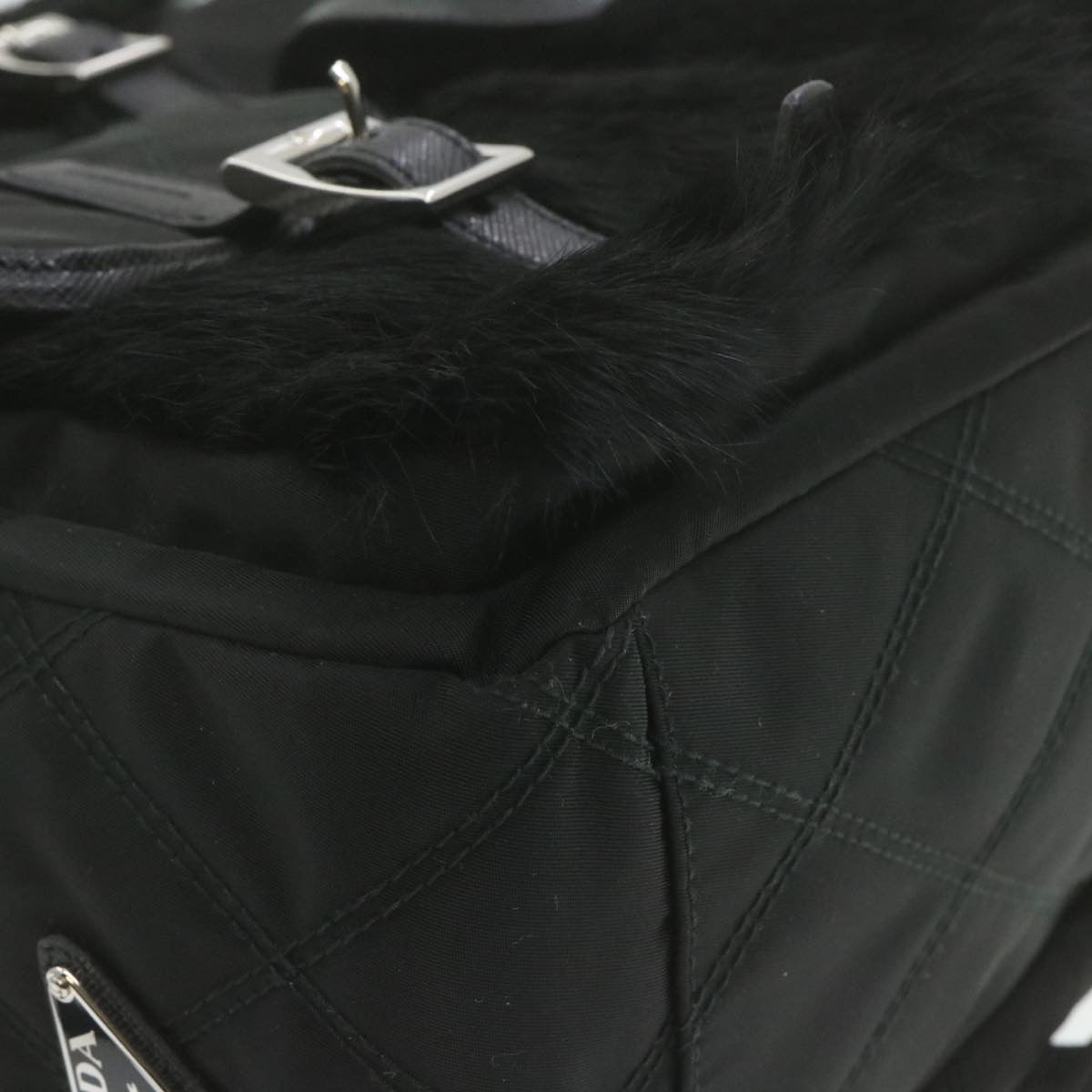PRADA Nylon Fur Backpack Black 2VZ015 21454A