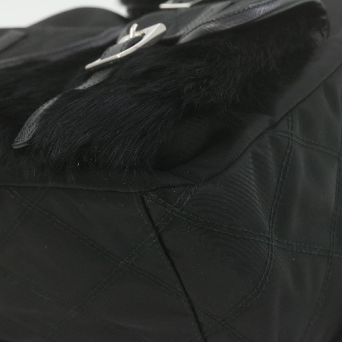 PRADA Nylon Fur Backpack Black 2VZ015 21454A