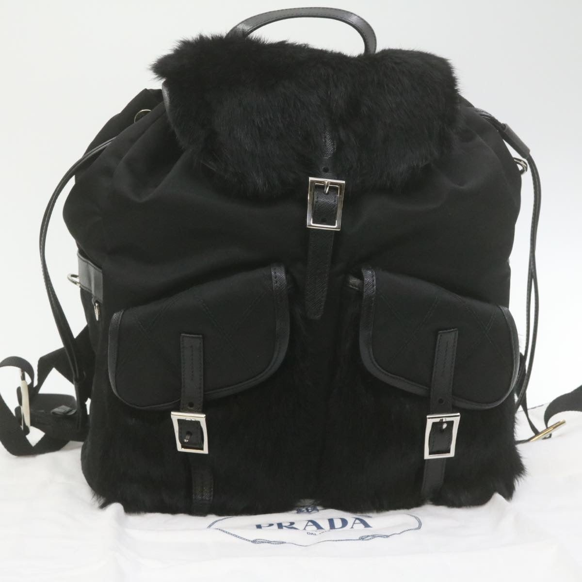 PRADA Nylon Fur Backpack Black 2VZ015 21454A