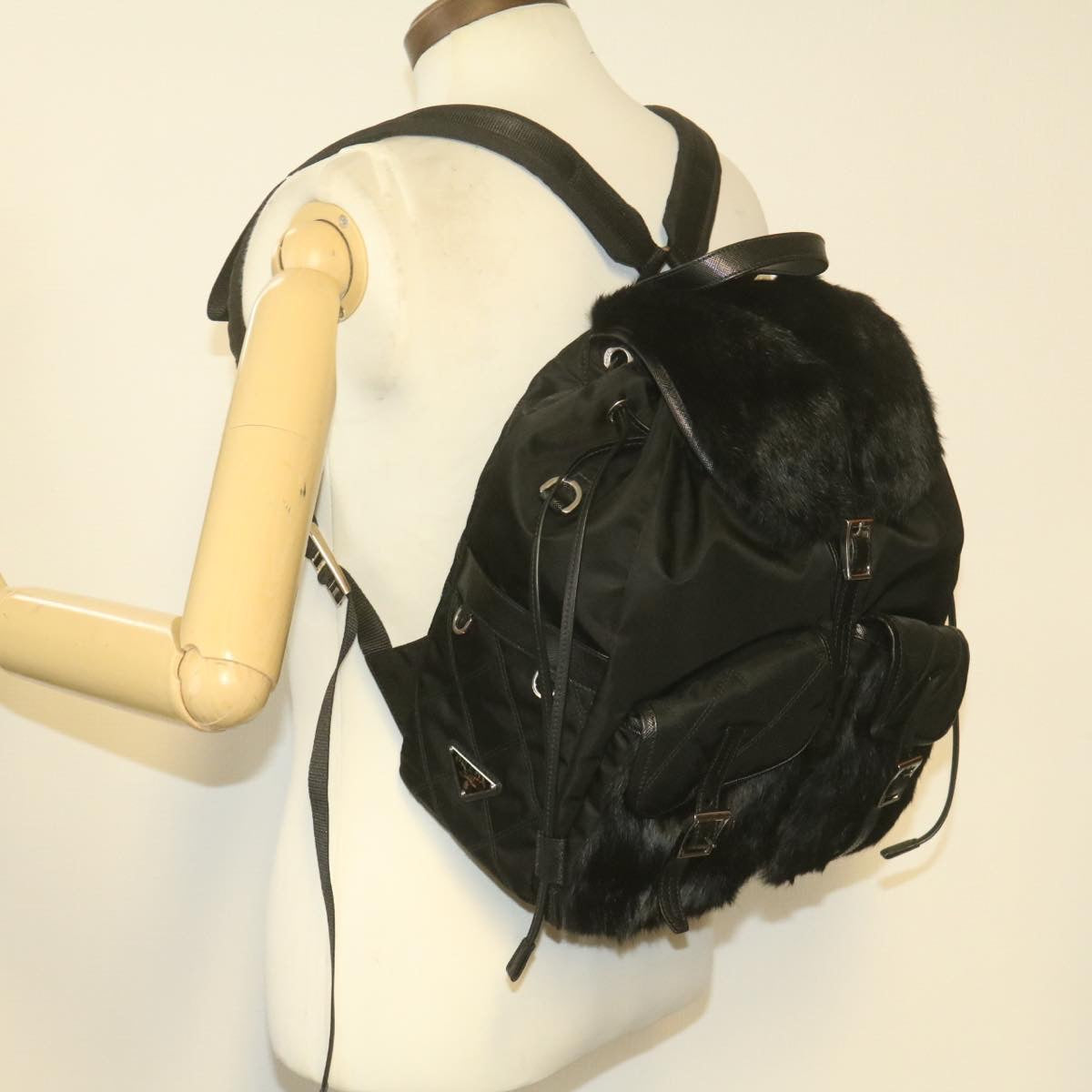 PRADA Nylon Fur Backpack Black 2VZ015 21454A