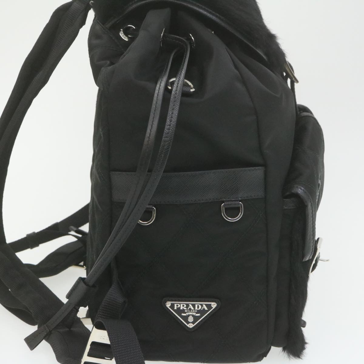 PRADA Nylon Fur Backpack Black 2VZ015 21454A