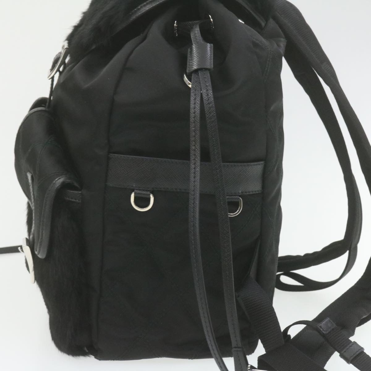 PRADA Nylon Fur Backpack Black 2VZ015 21454A