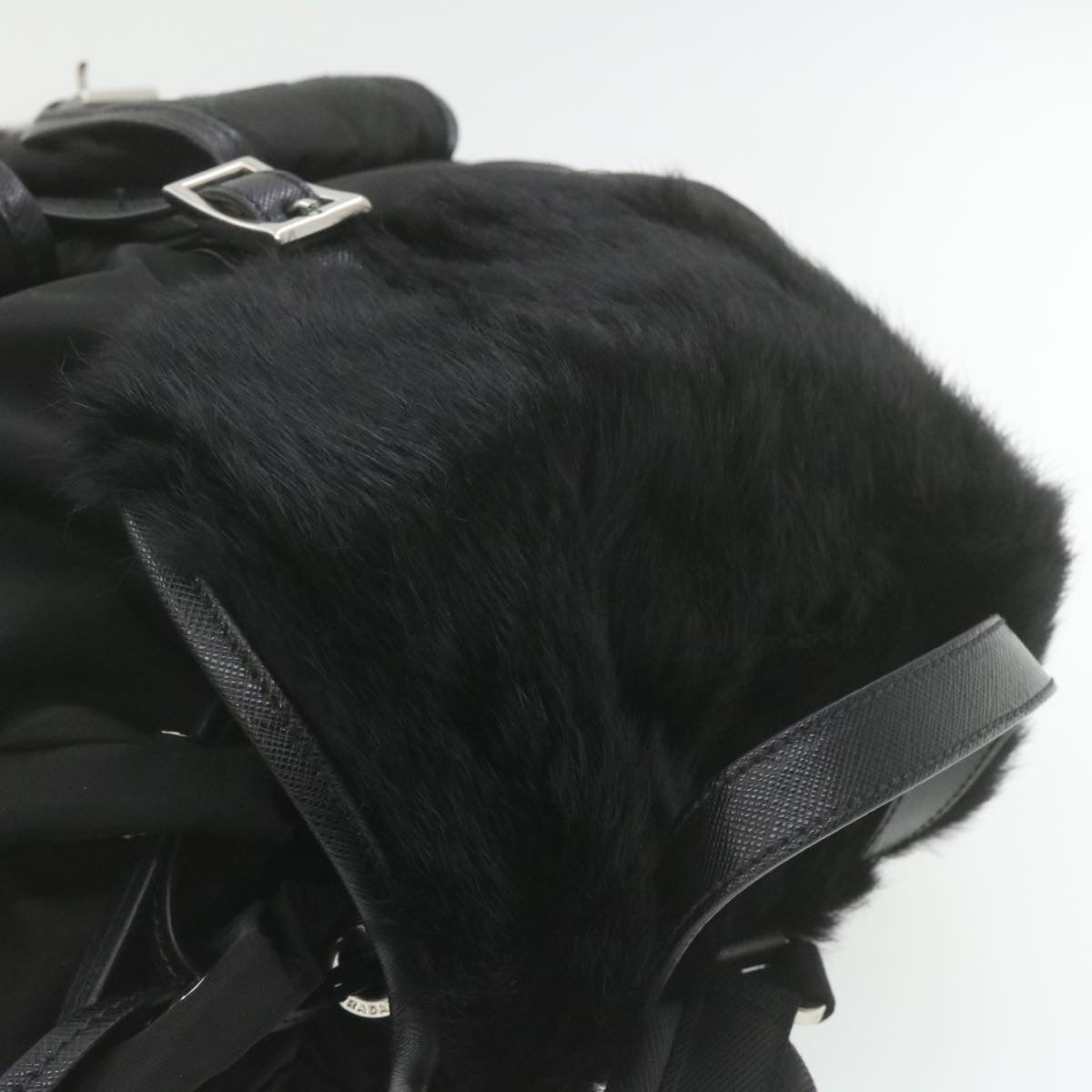 PRADA Nylon Fur Backpack Black 2VZ015 21454A