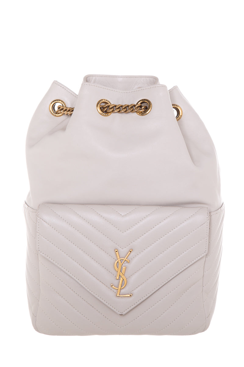 YSL Blanc Chevron Quilted Backpack Handbag