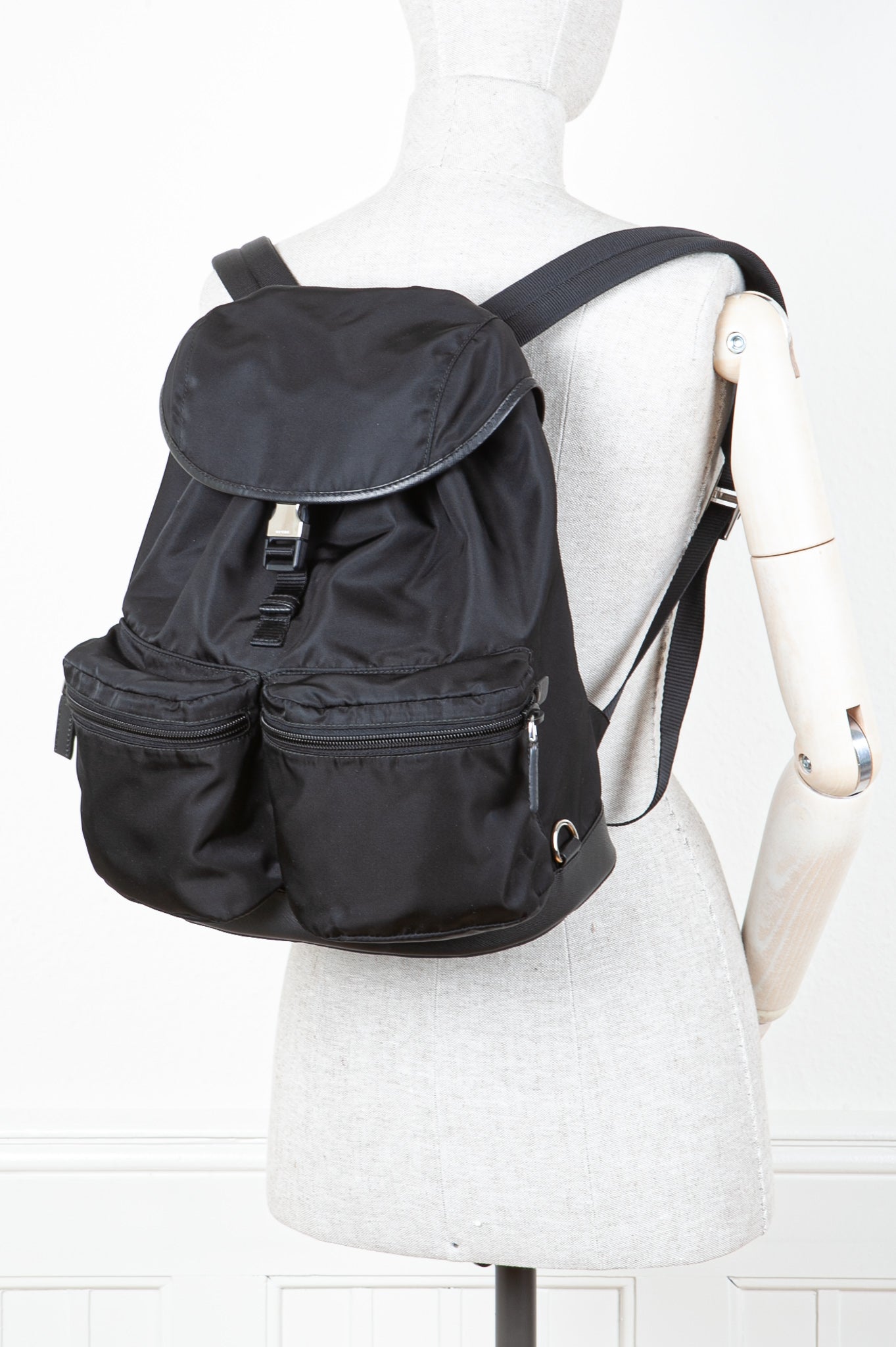 PRADA Backpack Nylon Black with Silver