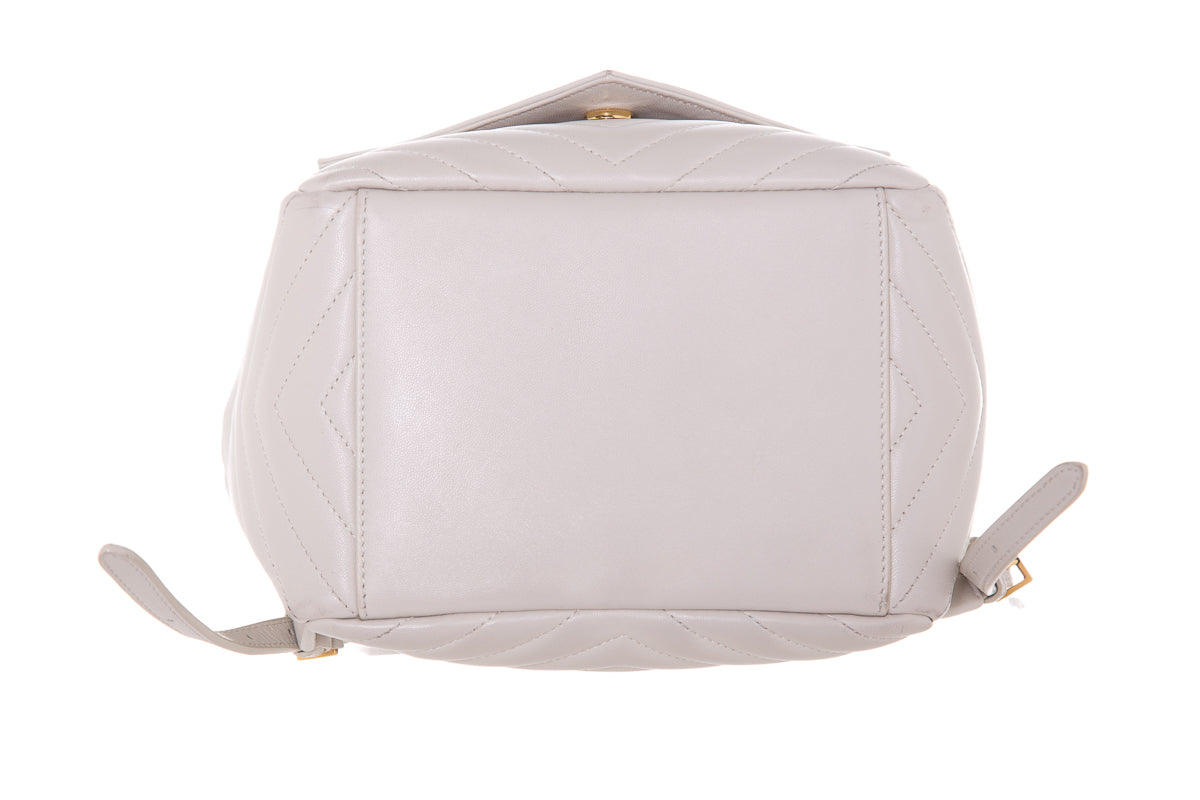 YSL Blanc Chevron Quilted Backpack Handbag