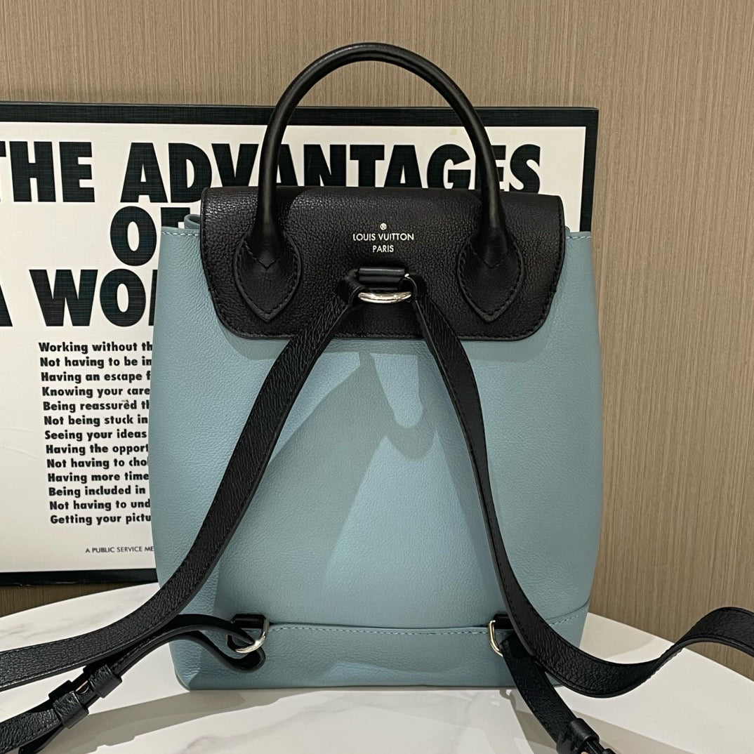 Preloved Louis Vuitton Lock Me Backpack Black and Light Blue Leather Bag (2016) #13648