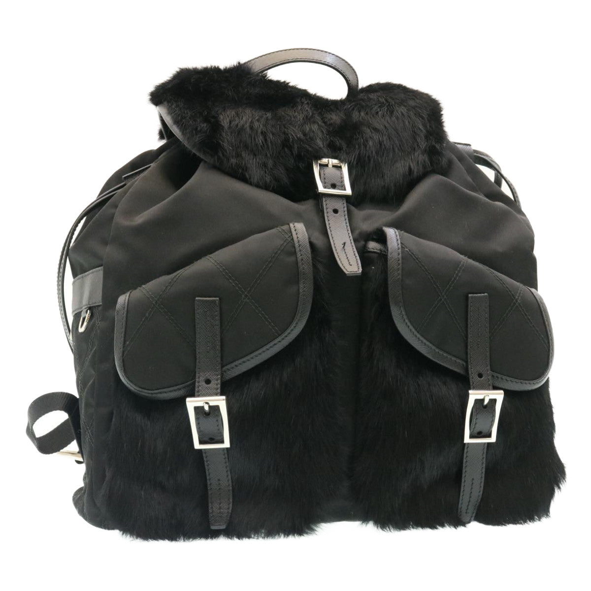 PRADA Nylon Fur Backpack Black 2VZ015 21454A