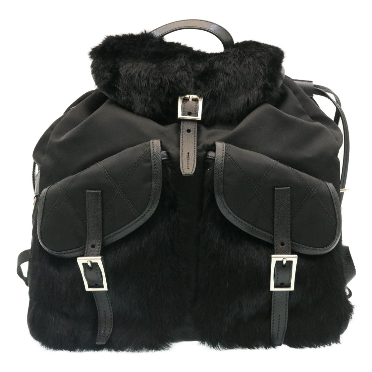 PRADA Nylon Fur Backpack Black 2VZ015 21454A