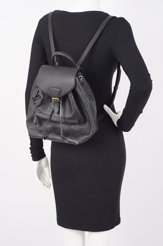 Louis Vuitton Womens Montsouris Backpack Daypack Black Leather PM